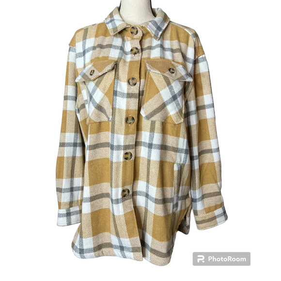 NEW Member's Mark Women's Plaid Shacket Size L in Golden Brown and Gray Plaid - Picture 1 of 8